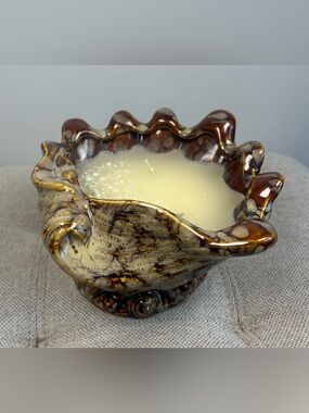 Vintage Majolica Ceramic Seashell Shell Nautical Planter Bowl Candle Holder